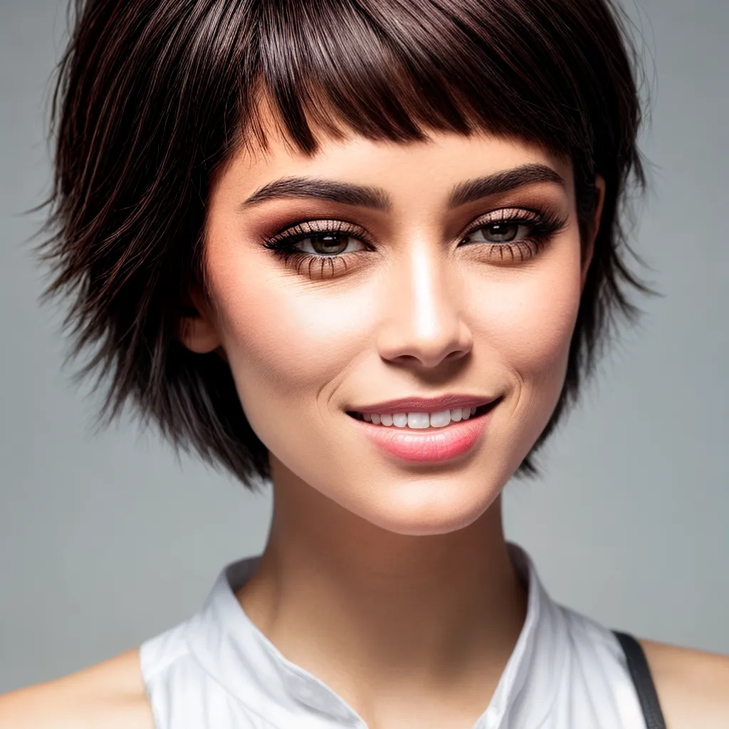 mulher sorriso confiante corte cabelo 1 mulher sorriso confiante corte cabelo 1