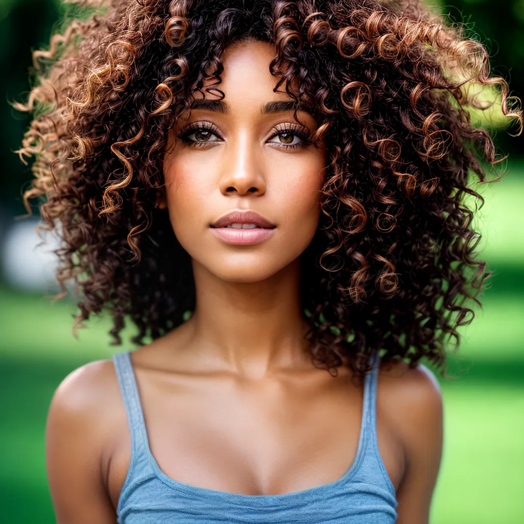 mulher cabelo cacheado mechas iluminadas
