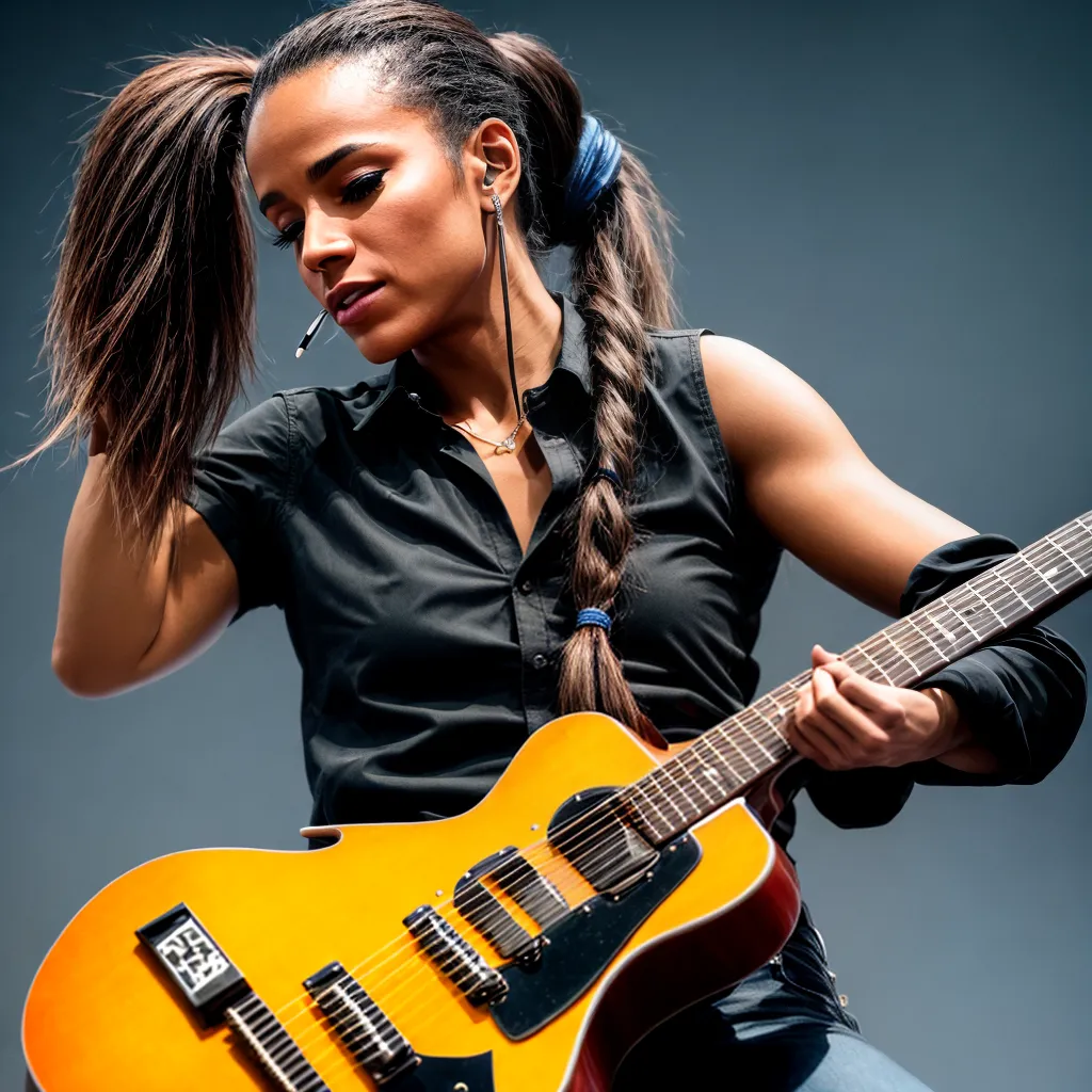 musica poderosa mulher guitarra ponytail