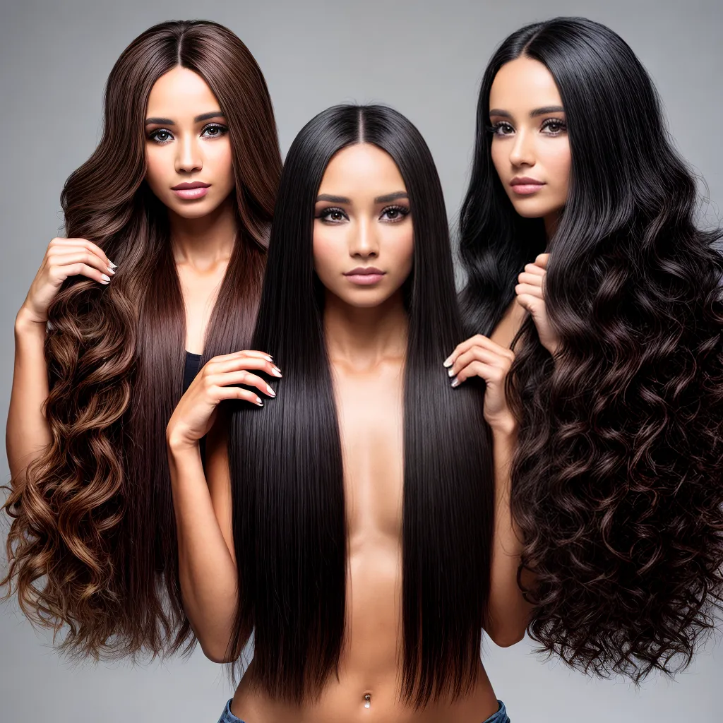 mulher comparando extensoes cabelo mulher comparando extensoes cabelo