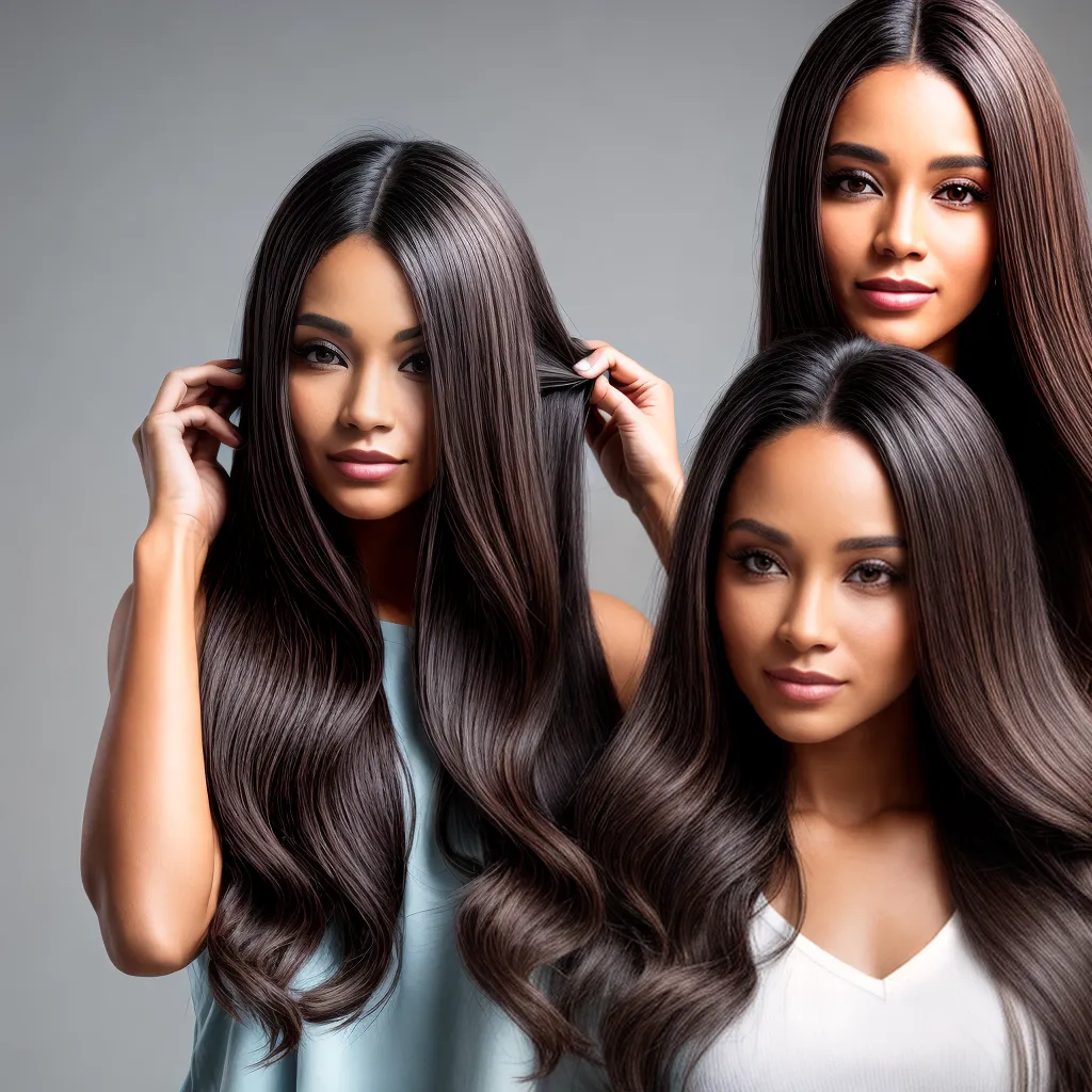mulher comparando tamanhos extensoes cabelo mulher comparando tamanhos extensoes cabelo