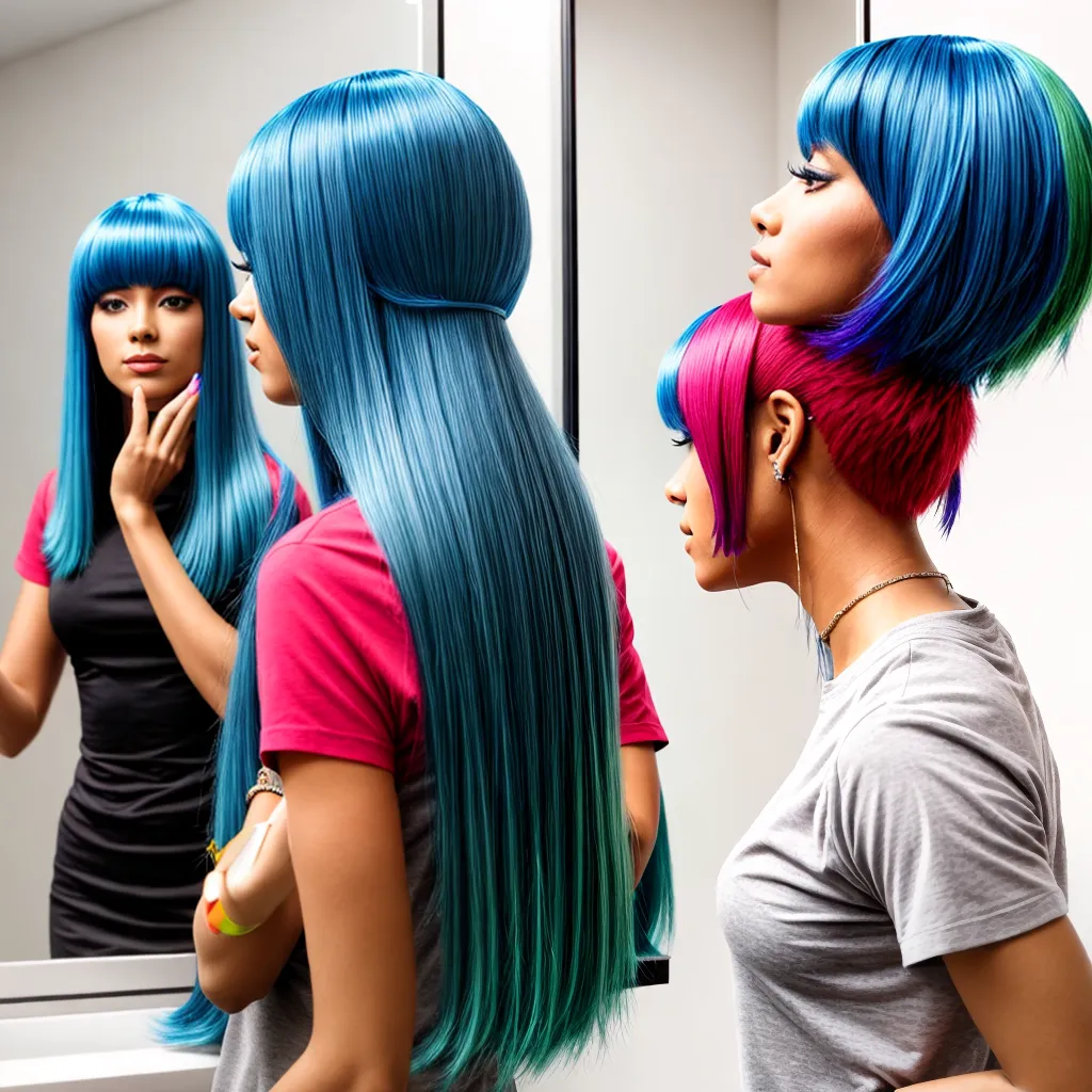 mulher espelho wig colorida transformacao