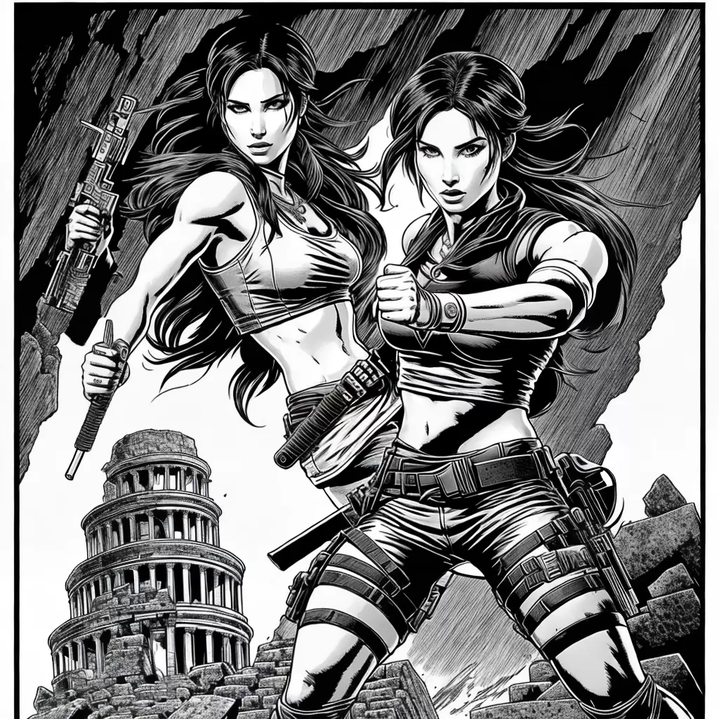 Fotos lara croft pistolas ruina