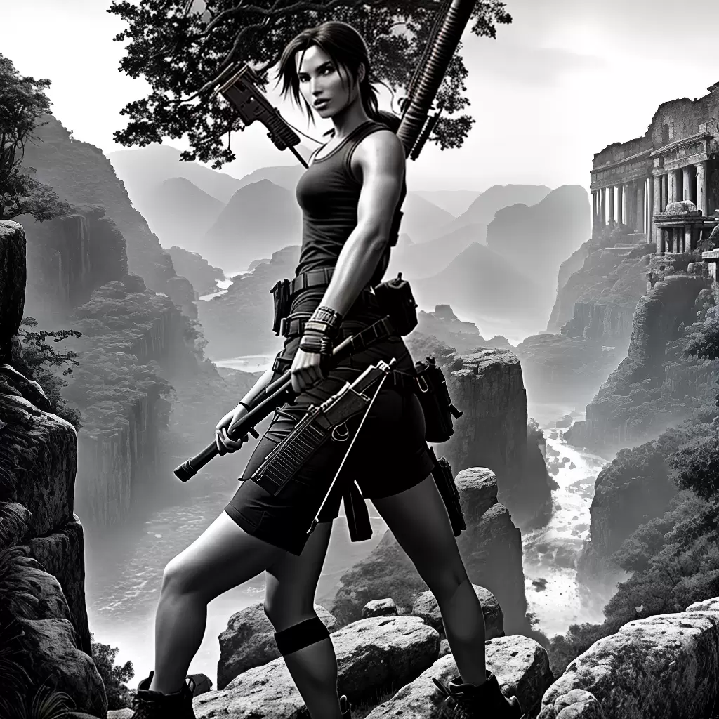 Fotos lara croft pistolas ruinas jungle