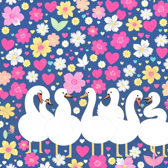 Fotos cisnes amor flores ilustracao colorida
