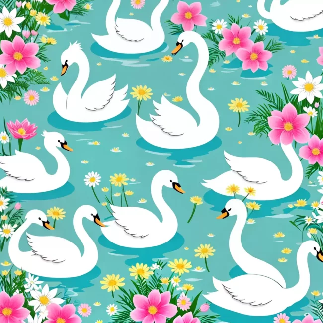 Fotos cisnes kawaii lagoa flores coloridas