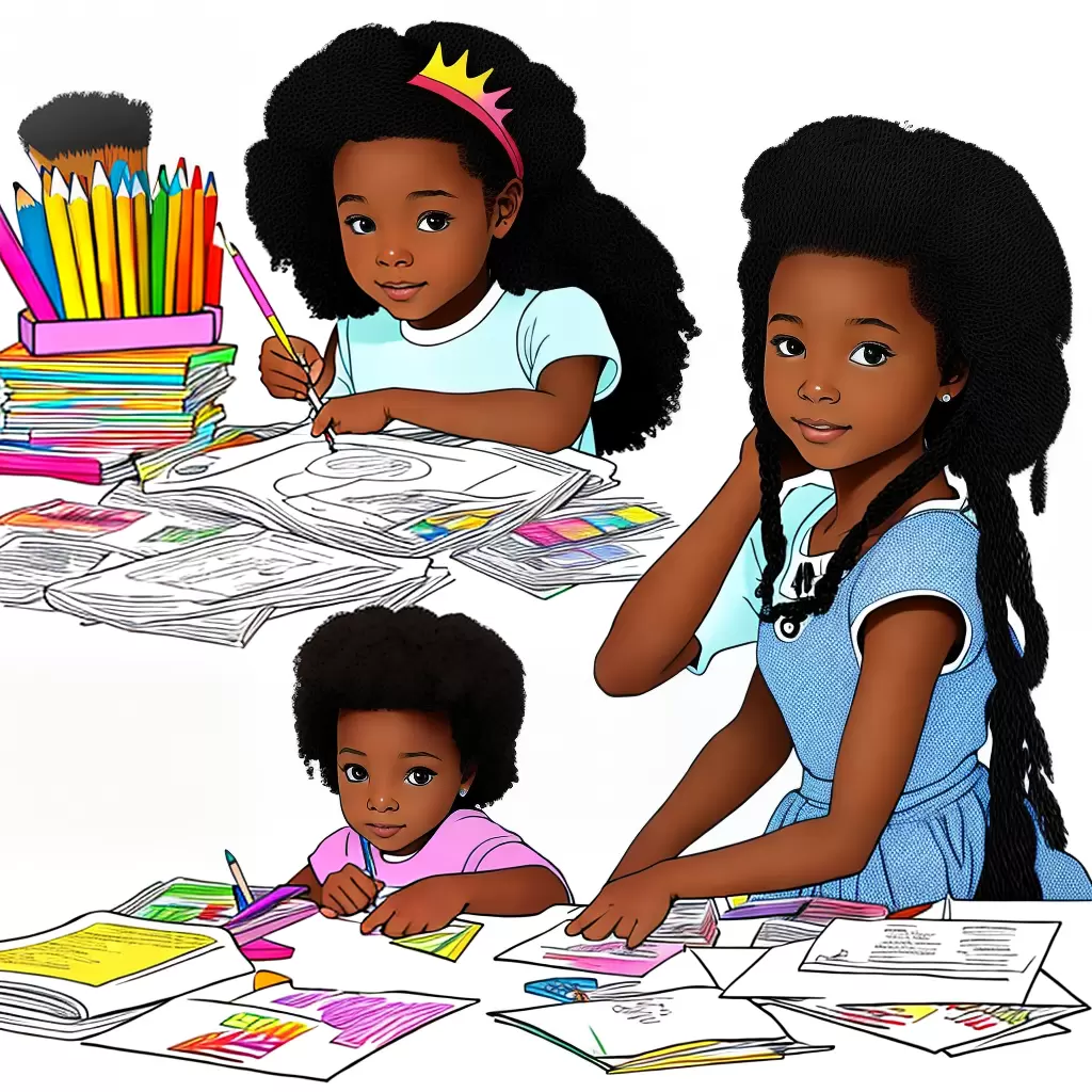 Fotos menina colorindo princesa negra 1