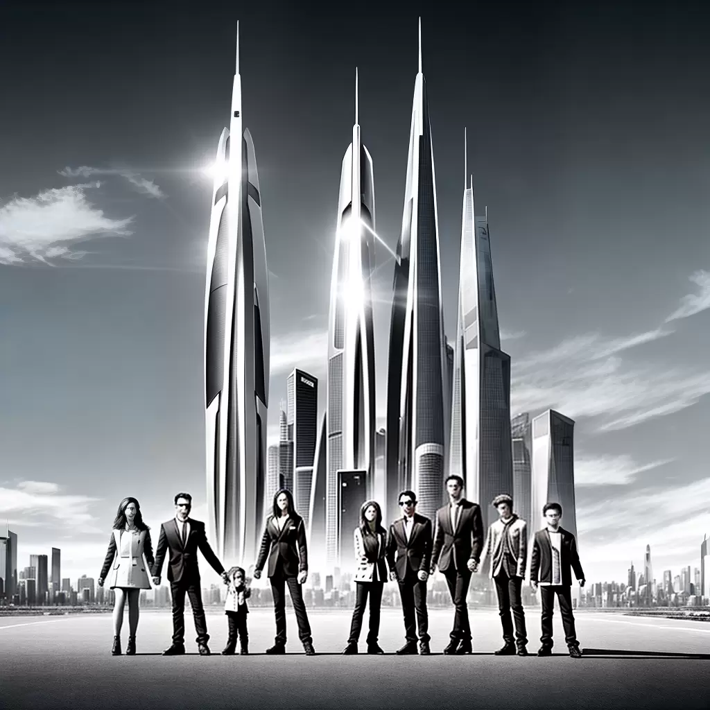 Fotos familia futurista nave cidade