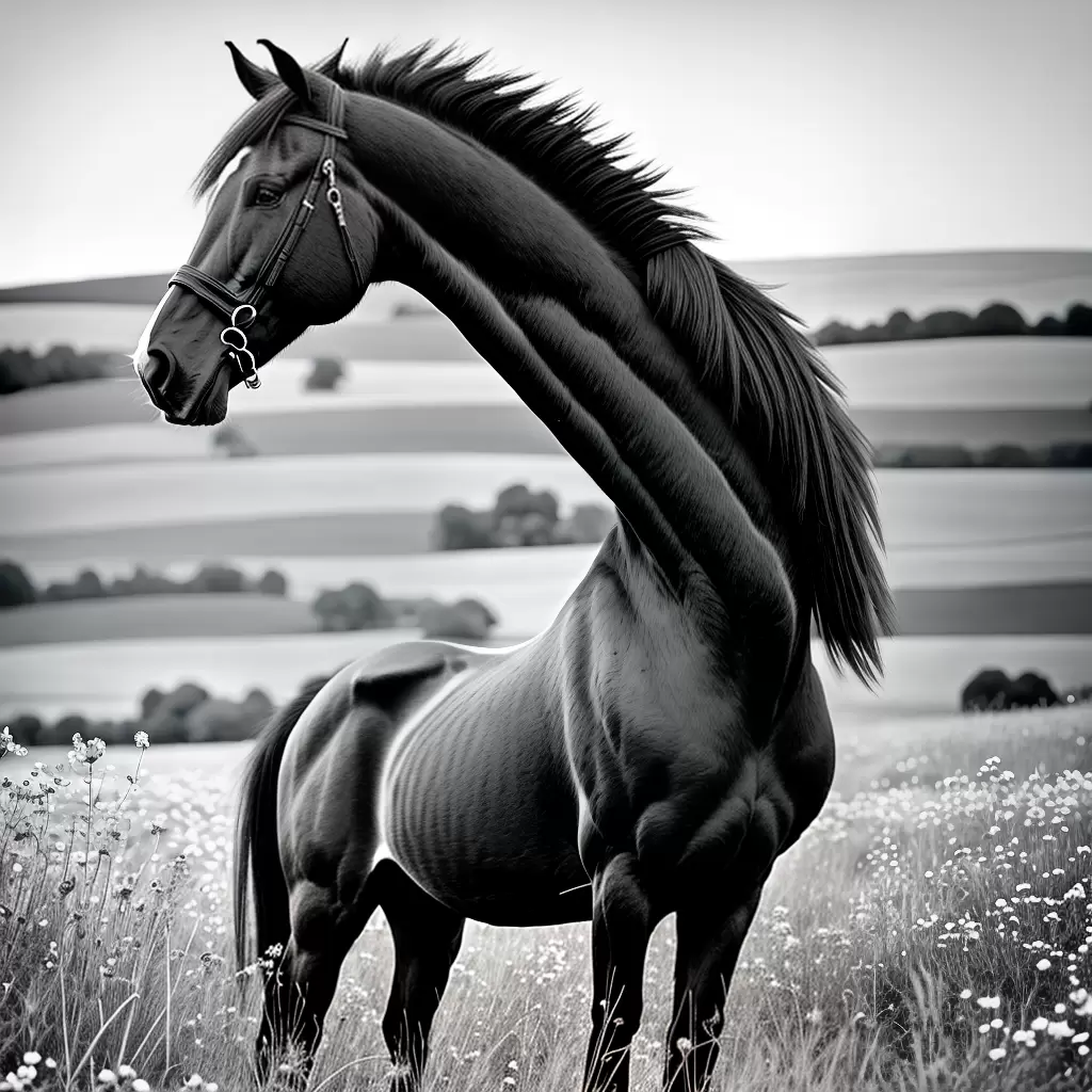 Fotos cavalo breton preto branco campo flor