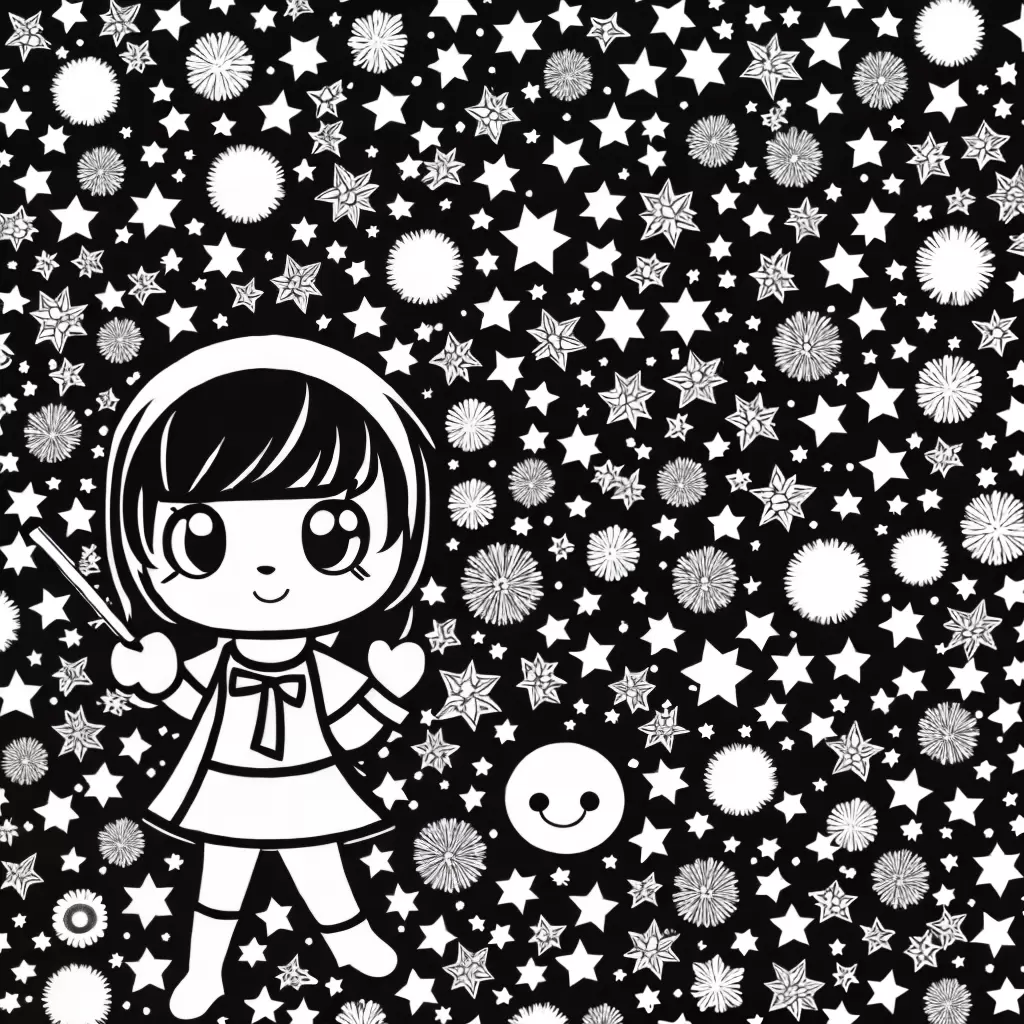 Fotos chibi anime colorindo ferramentas estrelas