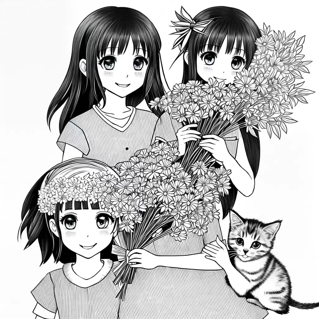 Fotos anime menina sorriso flores gato