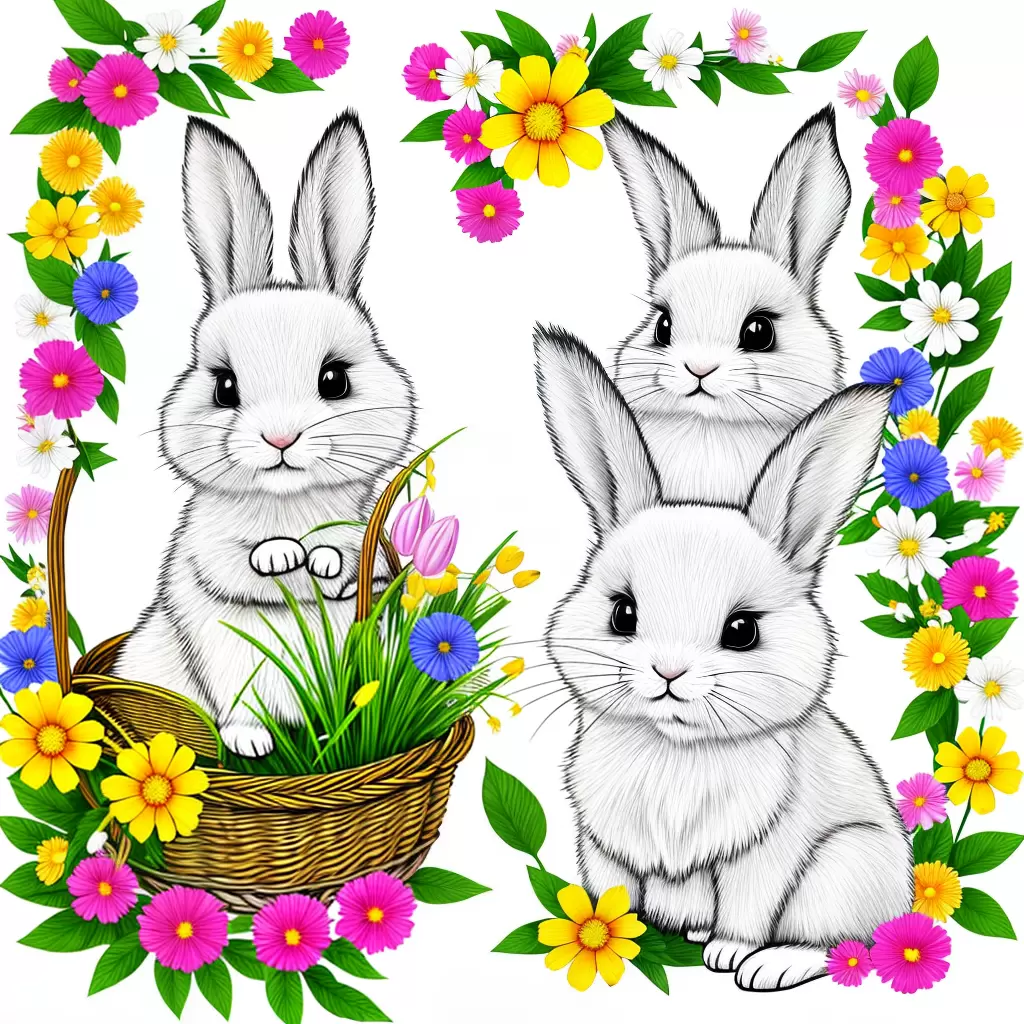 Fotos coelho pascoa ovos flores grama 1