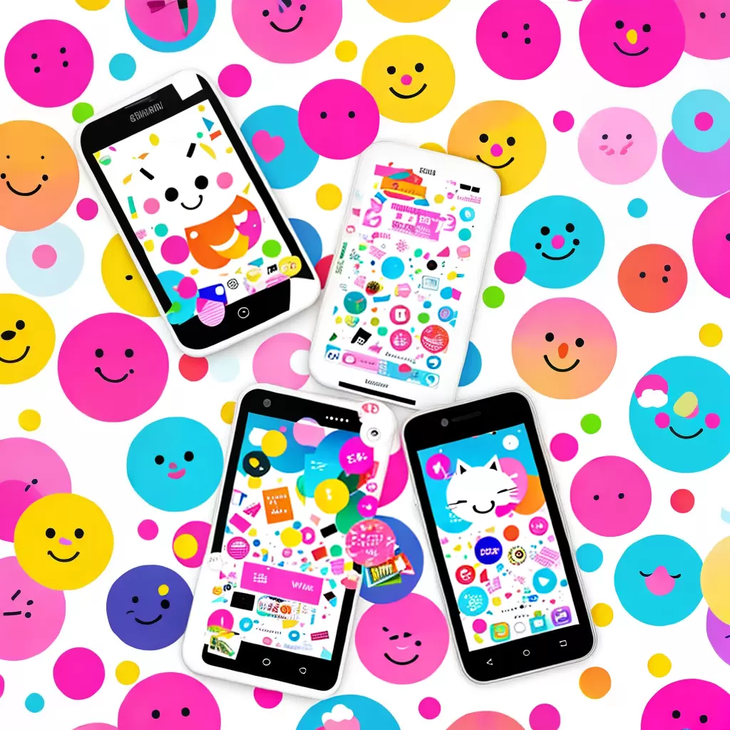 Fotos smartphone sorridente kawaii confete Fotos smartphone sorridente kawaii confete