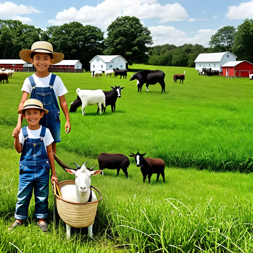 Fotos menino campo sorriso vegetais cabra