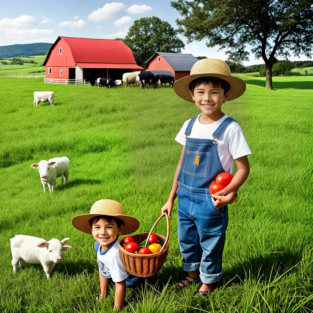 Fotos menino chapeu palha fazenda cachorro vegetais