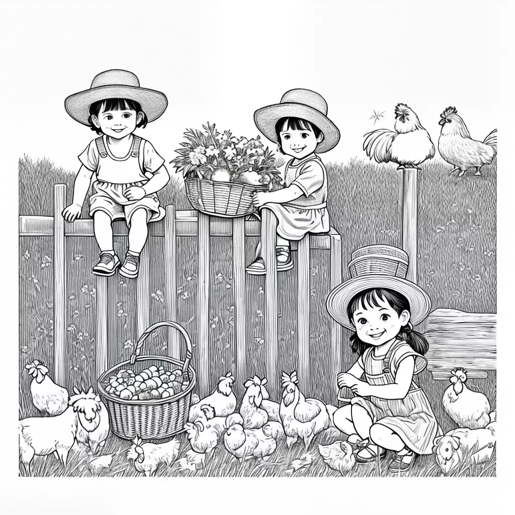 Fotos menina chapeu palha cerca animais legumes
