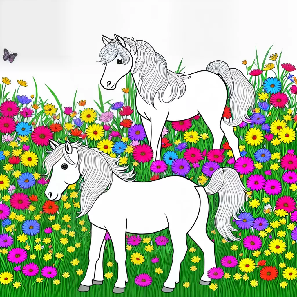 Fotos cavalo sorridente campo flores borboletas