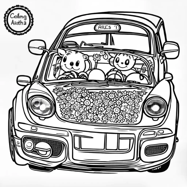 Fotos carro sorridente cartoon estrelas flores