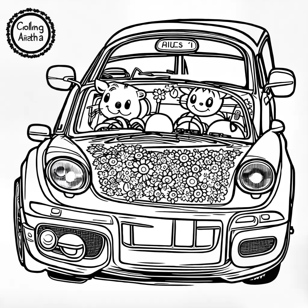 Fotos carro sorridente cartoon estrelas flores