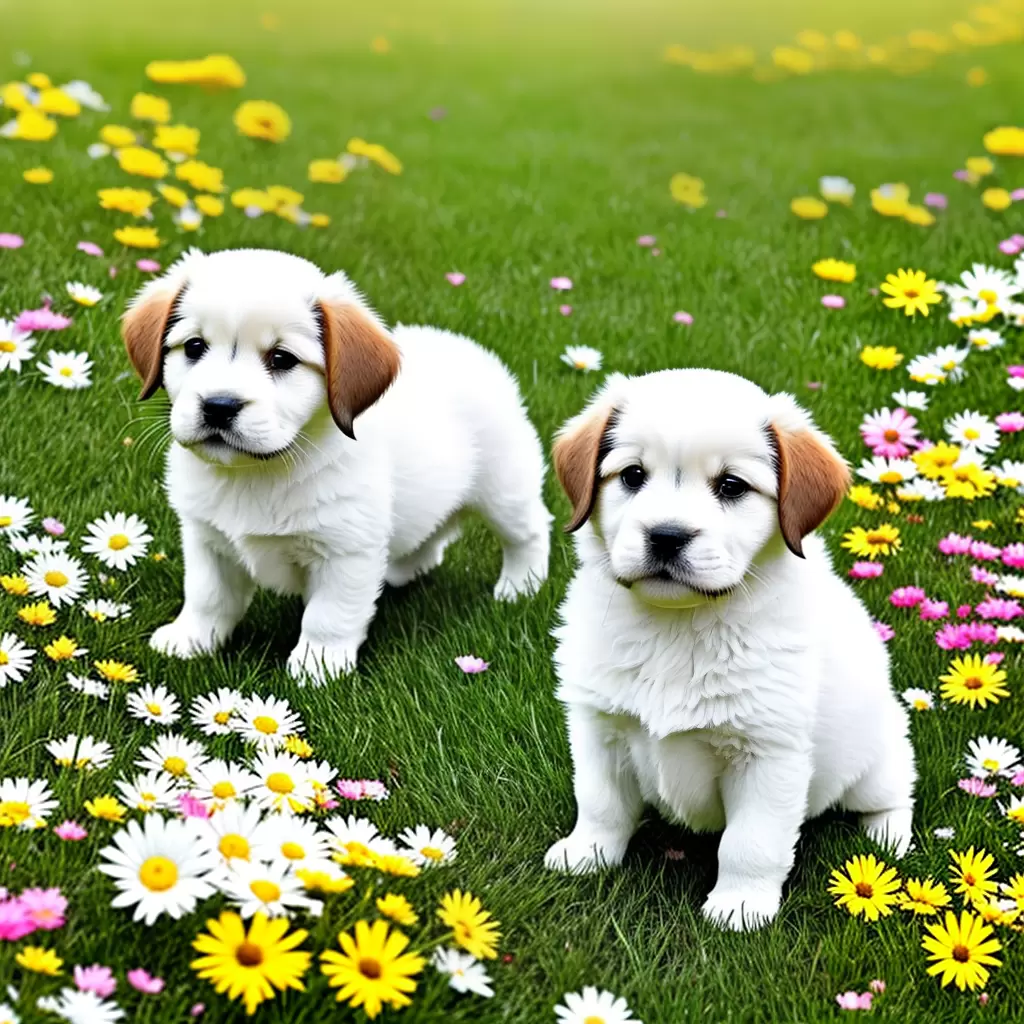 Fotos cachorro flores campo fofo colorir