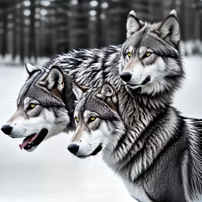 Fotos lobo cinzento floresta olhos amarelos