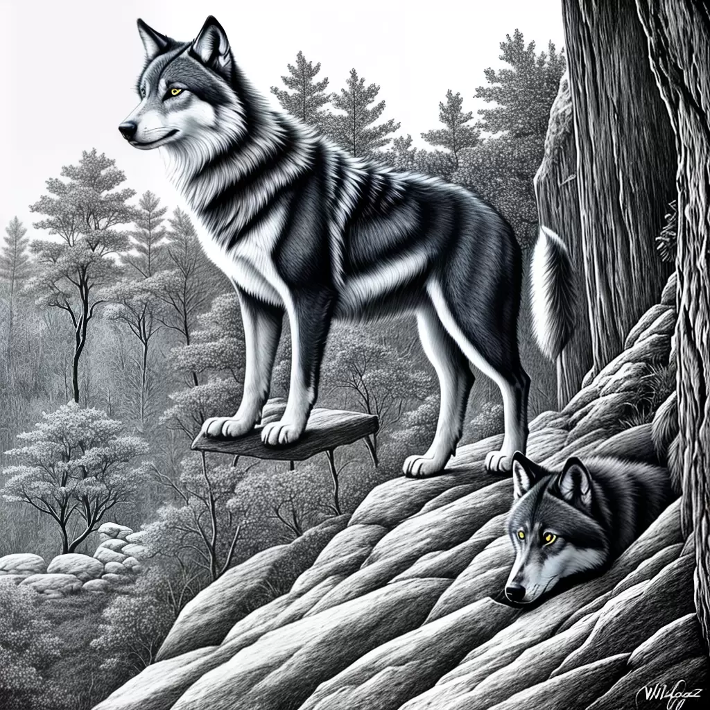 Fotos lobo majestoso pedra floresta desenho