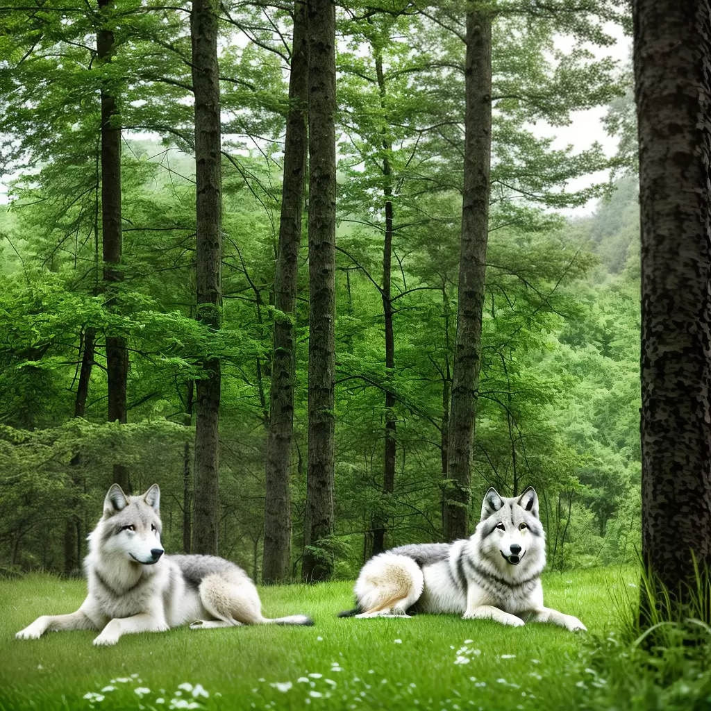 Fotos lobo cinzento floresta poderoso