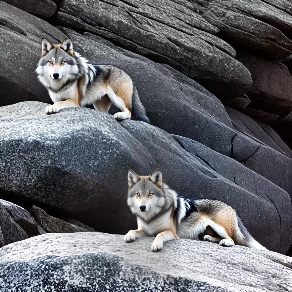 Fotos lobo cinza majestoso pedra olhos azuis