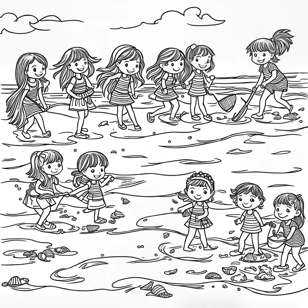 16 Desenhos para Imprimir e Colorir de Meninas Brincando na Praia