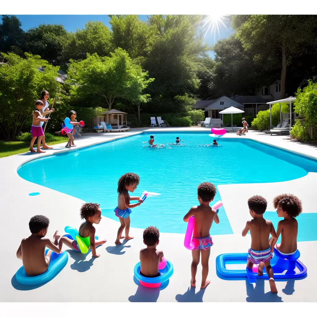Fotos criancas piscina sol brinquedos