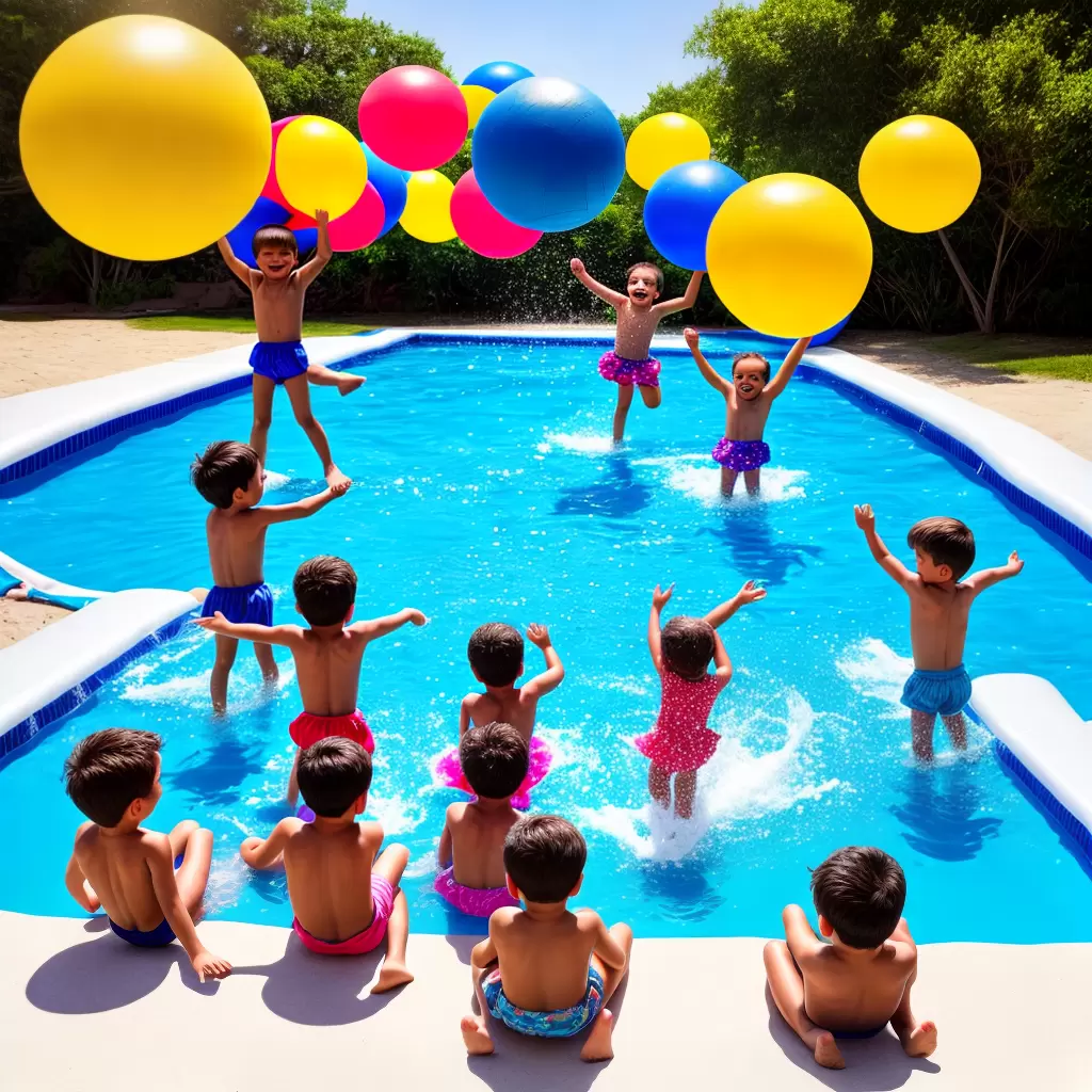 Fotos criancas piscina sol brinquedos 2