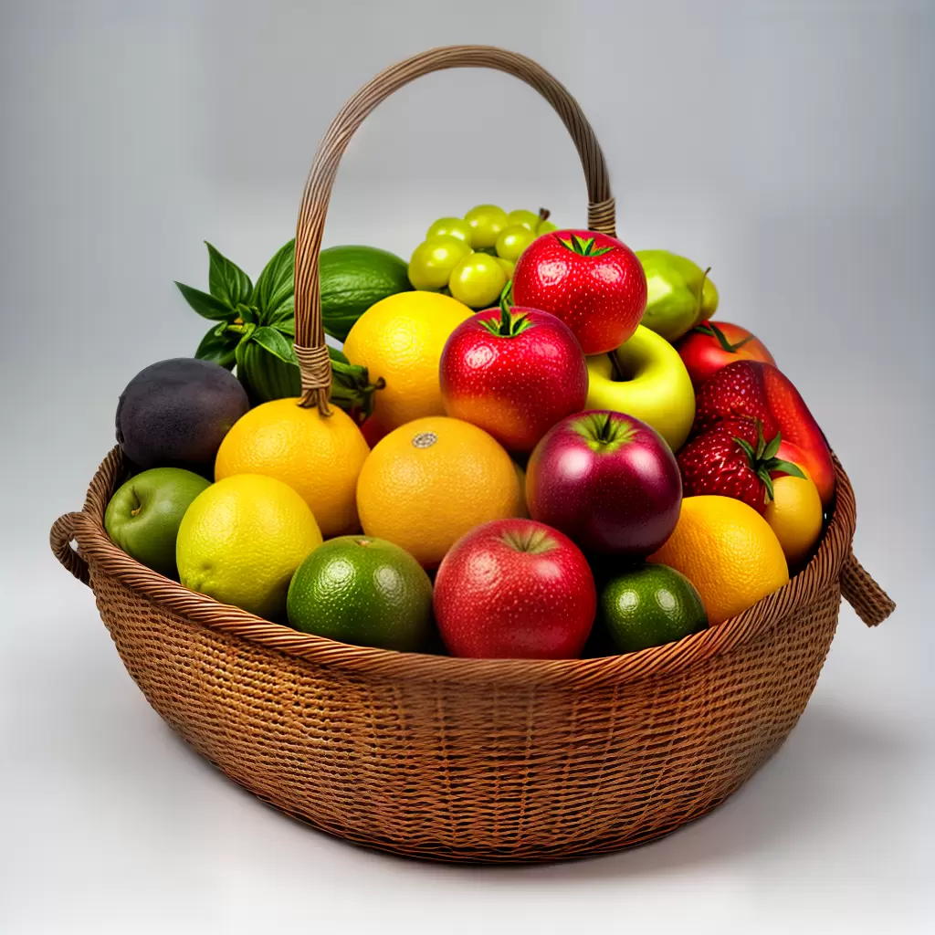 Fotos cesta frutas y coloridas criancas