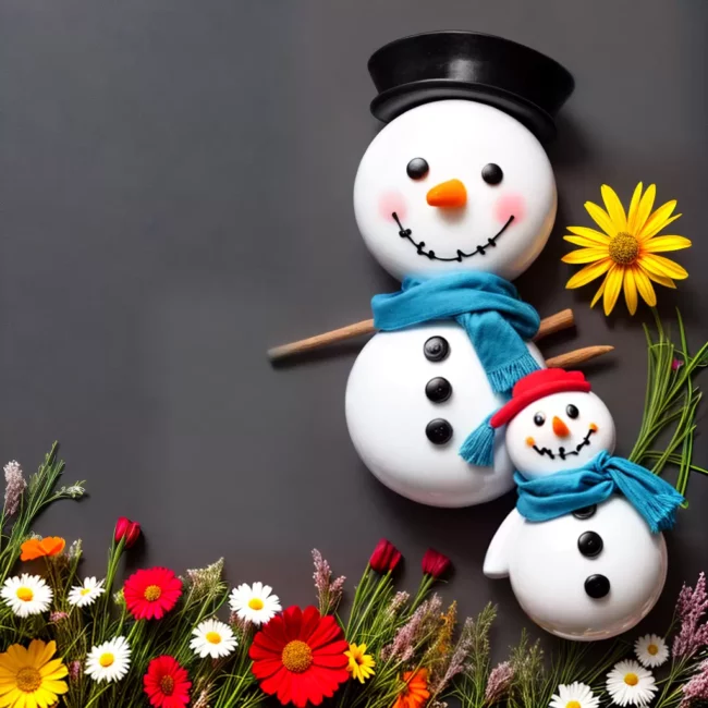 Fotos sol sorridente flores neve boneco de neve
