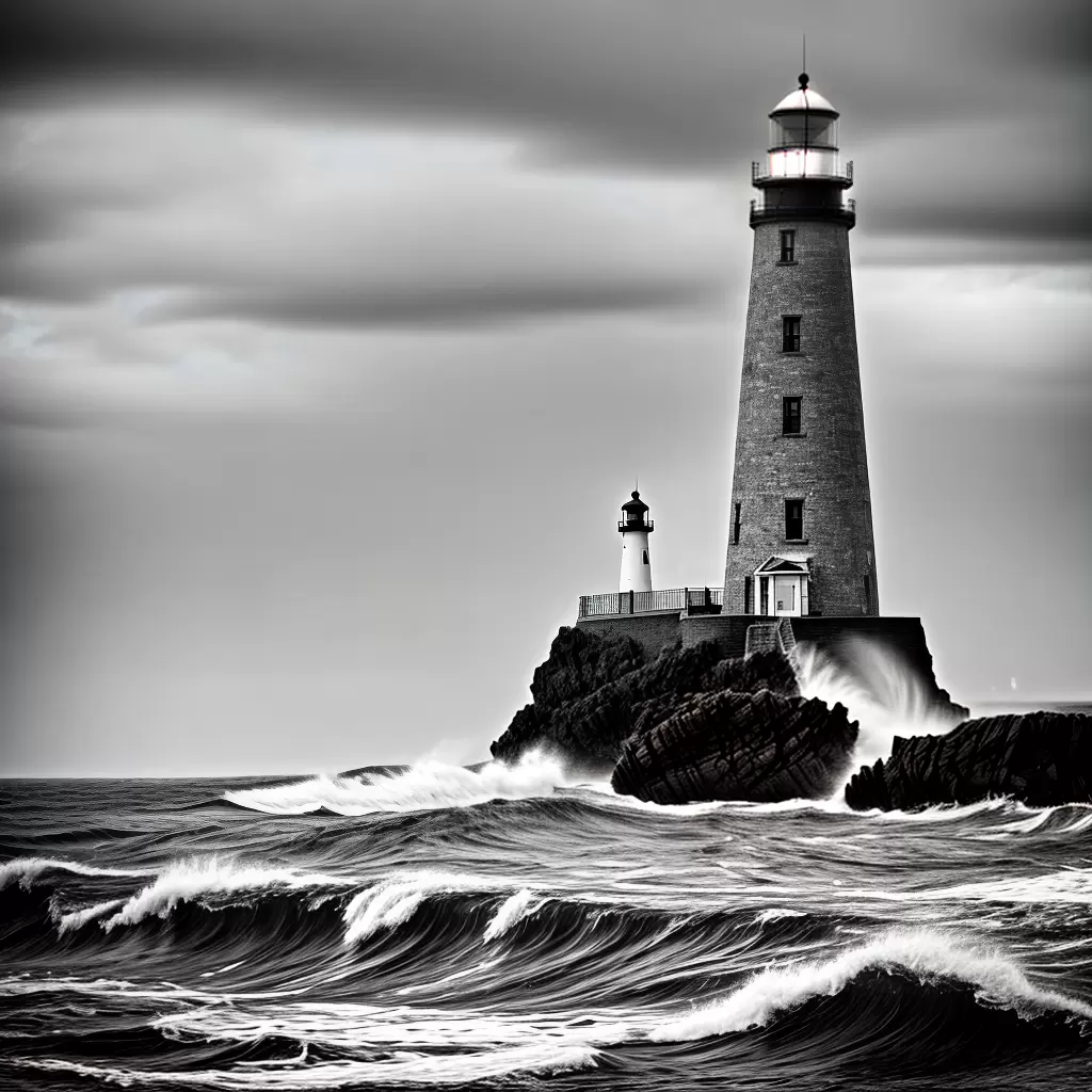 Fotos ilustracao farol preto branco mar temporal