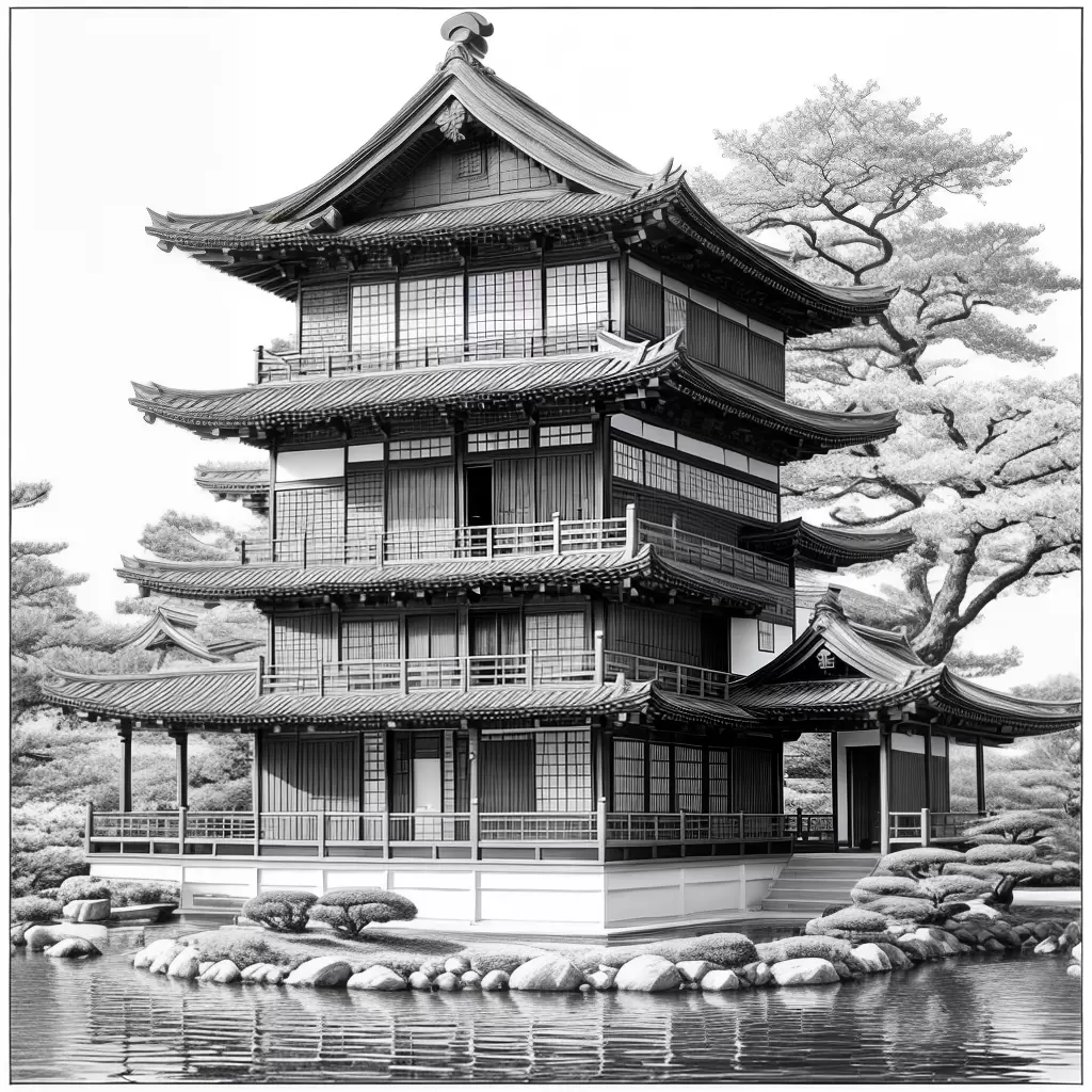Fotos casa japonesa cerejeiras lago peixes colorir