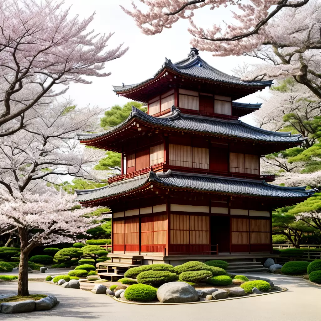 Fotos casa japonesa cerejeiras lago koi colorir
