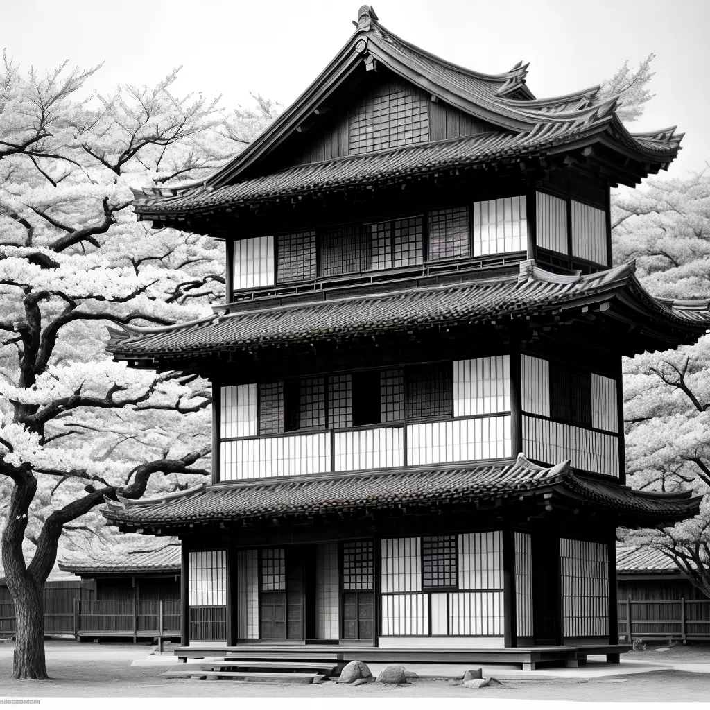 Fotos casa japonesa tradicional cerejeiras ilustracao