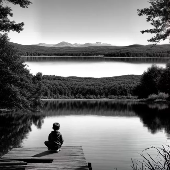 Fotos crianca pesca lago montanhas