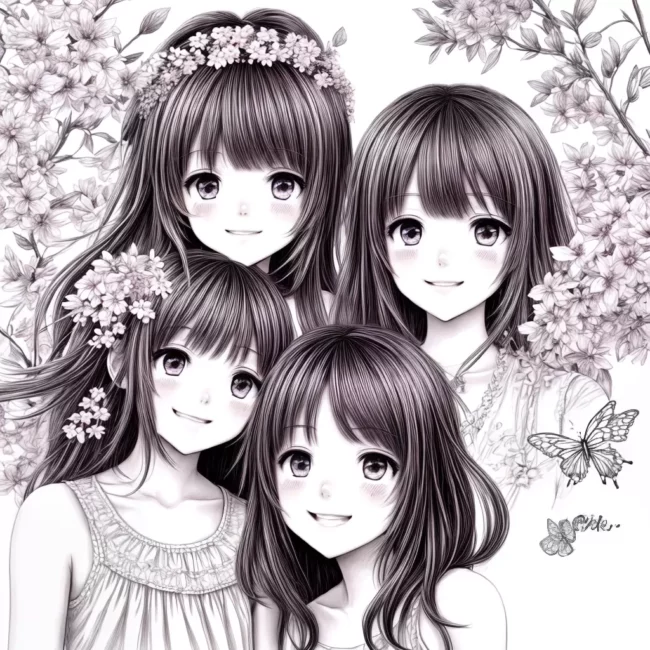 Fotos ilustracao amizade anime flores por do sol