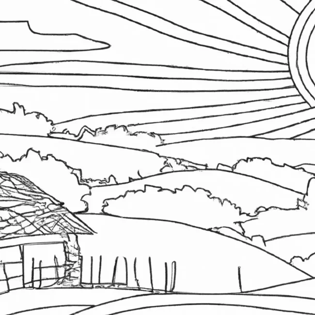 desenhos por do sol fazenda imprimir pintar arte rural 3