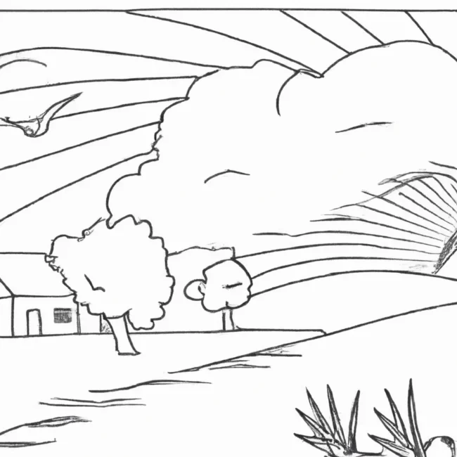 desenhos por do sol fazenda imprimir pintar arte rural 4