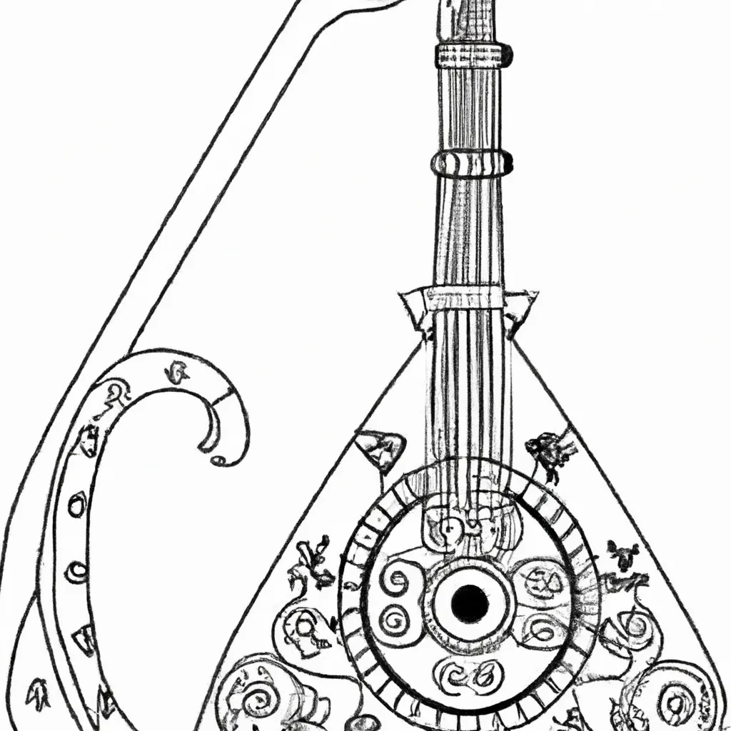 sitar indiano desenhos instrumentos musicais imprimir colorir 1
