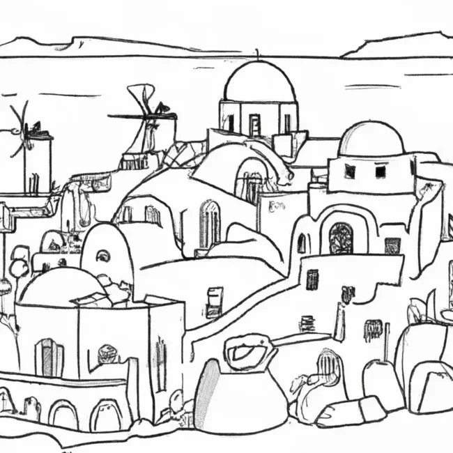 beleza ilhas santorini desenhos imprimir pintar