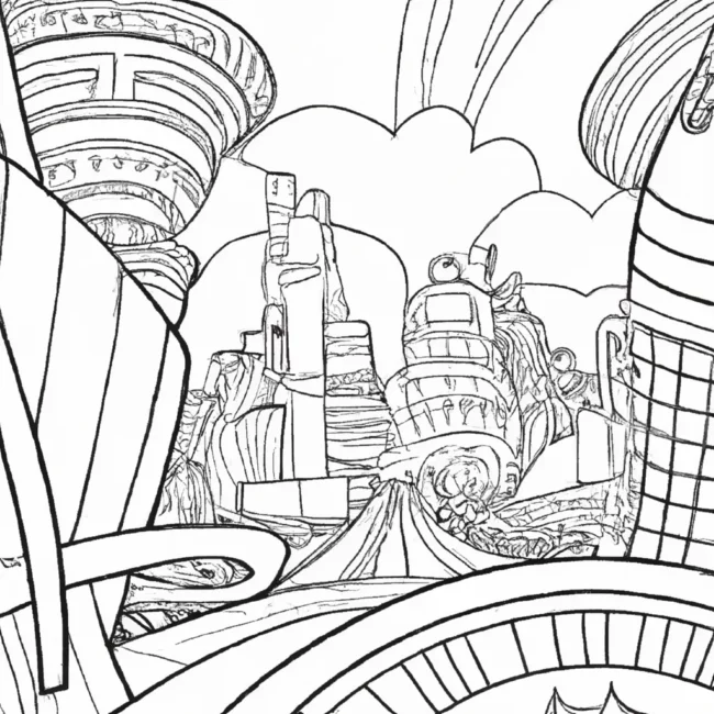desenhos cidades futuristas imprimir colorir pinceladas amanha 1