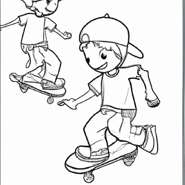 desenhos criancas andando skate imprimir colorir 1
