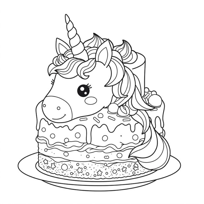bolo de unicornio para colorir 1