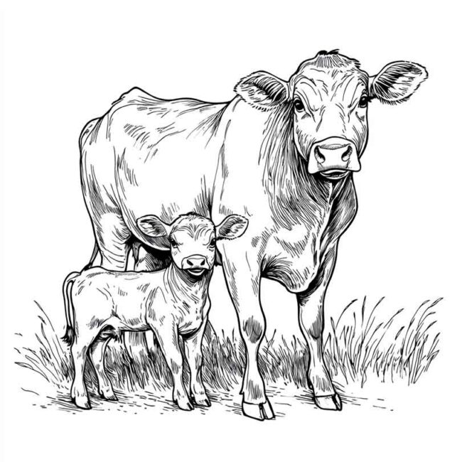 vaca com bezerro para colorir 1