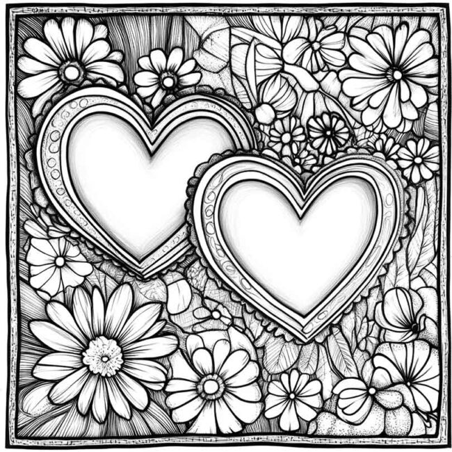 desenho de dois coracoes para colorir 2