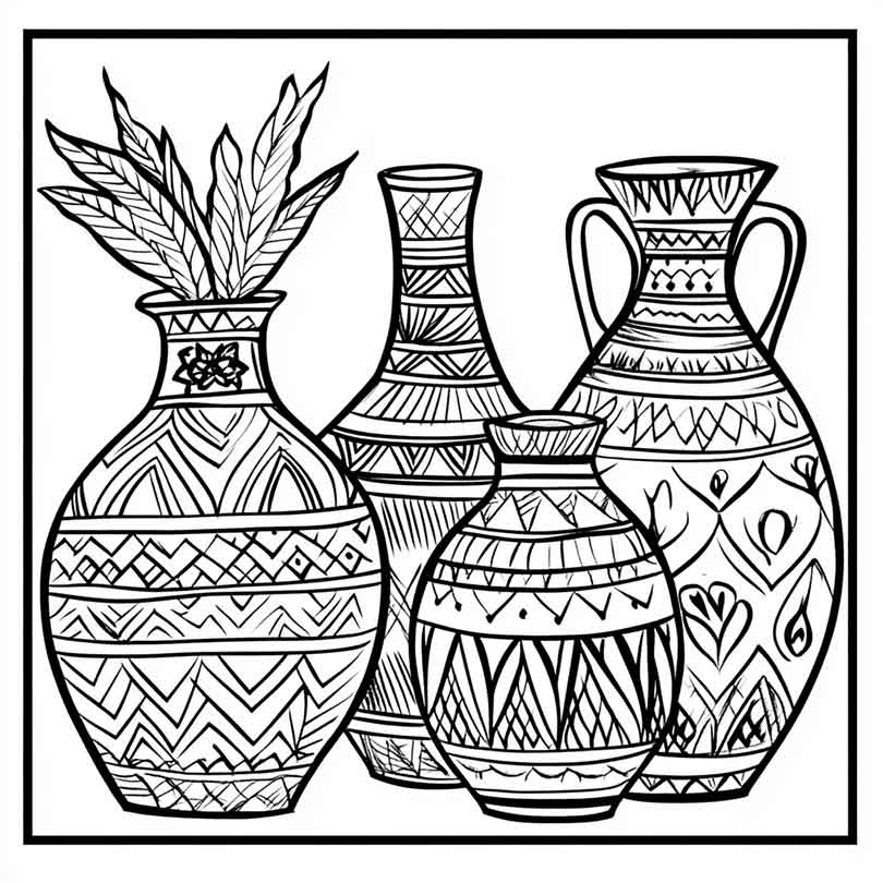 Desenhos GRÁTIS de Vasos Indígenas para Imprimir e Colorir/Pintar