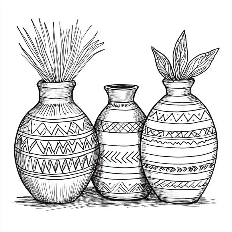 Desenhos GRÁTIS de Vasos Indígenas para Imprimir e Colorir/Pintar
